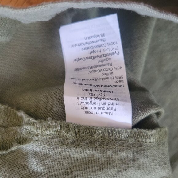 J.Crew Mercantile Eyelet-Detail Blouse L Sage Green Linen Long Sleeve Boho Top - Picture 4 of 6